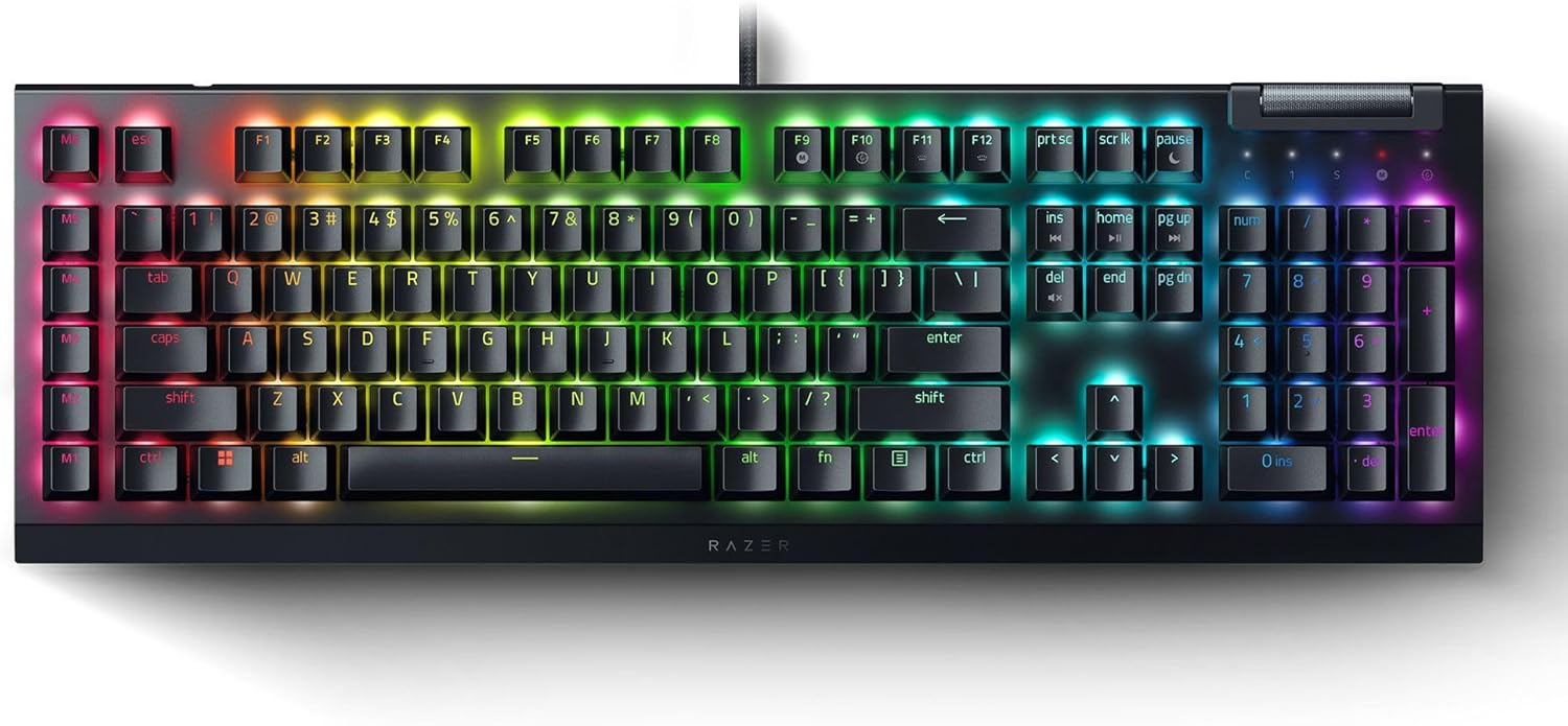 Razer BlackWidow V4 X Tactile & Clicky 6 Macro Keys Doubleshot ABS Keycaps Media Controls Sound Dampening & Stabilizers AR/EN Layout - Green Switch Razer BlackWidow V4 X Tactile & Clicky 6 Macro Keys Doubleshot ABS Keycaps Media Controls Sound Dampening & Stabilizers AR/EN Layout - Green Switch